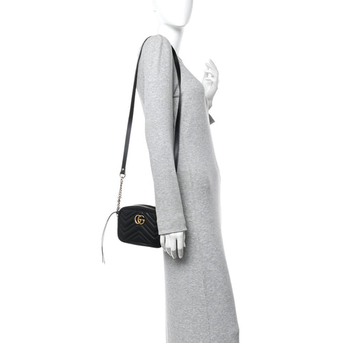 Calfskin Matelasse Mini GG Marmont Chain Shoulder Bag Black