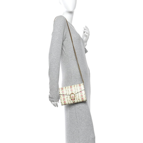 Calfskin Floral Print Mini Dionysus Chain Wallet Ivory Pink