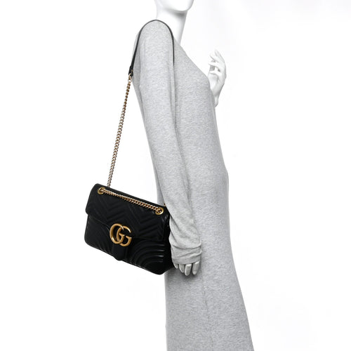Calfskin Matelasse Medium GG Marmont Shoulder Bag Black