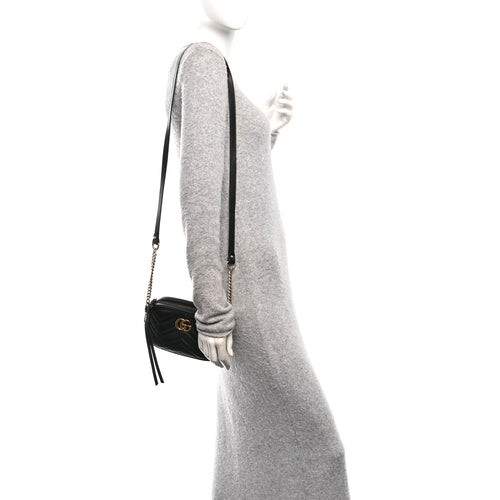 Calfskin Matelasse Mini GG Marmont Chain Shoulder Bag Black