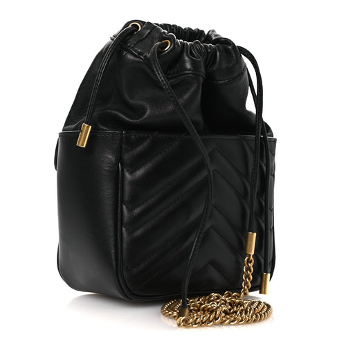 Calfskin Matelasse Front Pocket Mini GG Marmont Bucket Bag Black