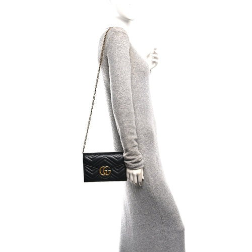 Calfskin Matelasse GG Marmont Chain Wallet Black
