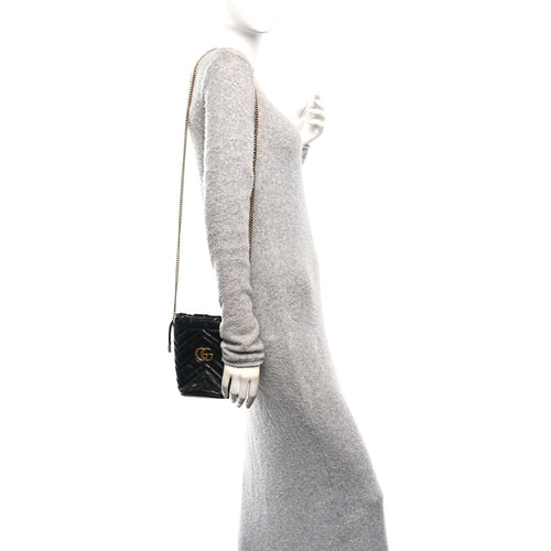 Calfskin Matelasse Mini GG Marmont 2.0 Bucket Bag Black