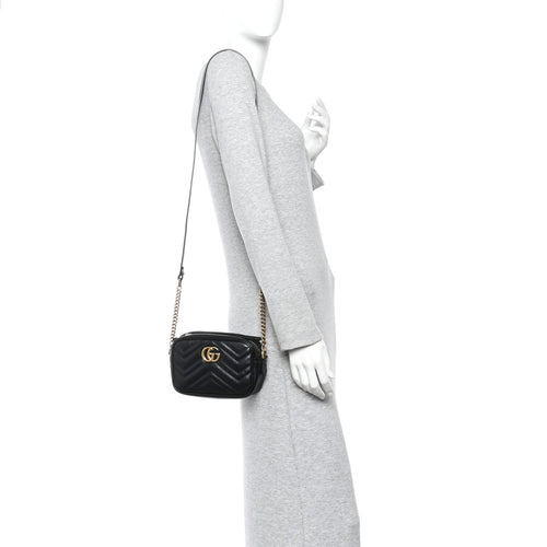 Calfskin Matelasse Mini GG Marmont Chain Shoulder Bag Black