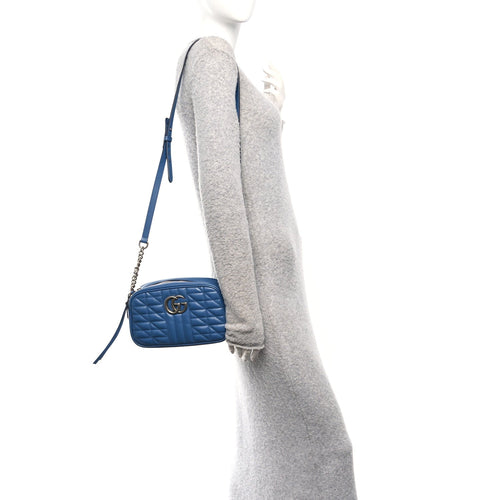 Calfskin Matelasse Aria Small GG Marmont Chain Shoulder Bag Clear Blue