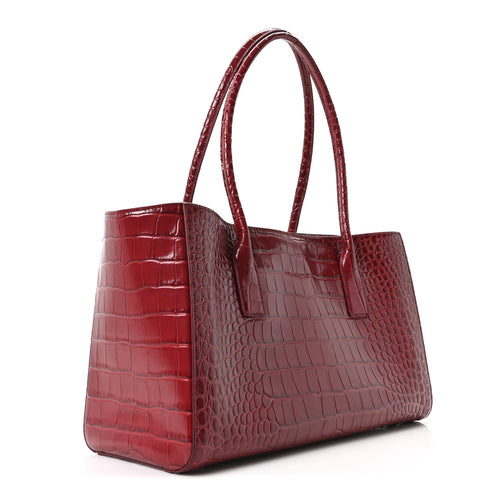 Calfskin Crocodile Embossed Archetype Small Shopper Tote Burgundy