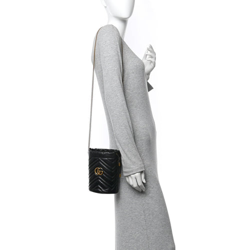 Calfskin Matelasse Mini GG Marmont 2.0 Bucket Bag Black
