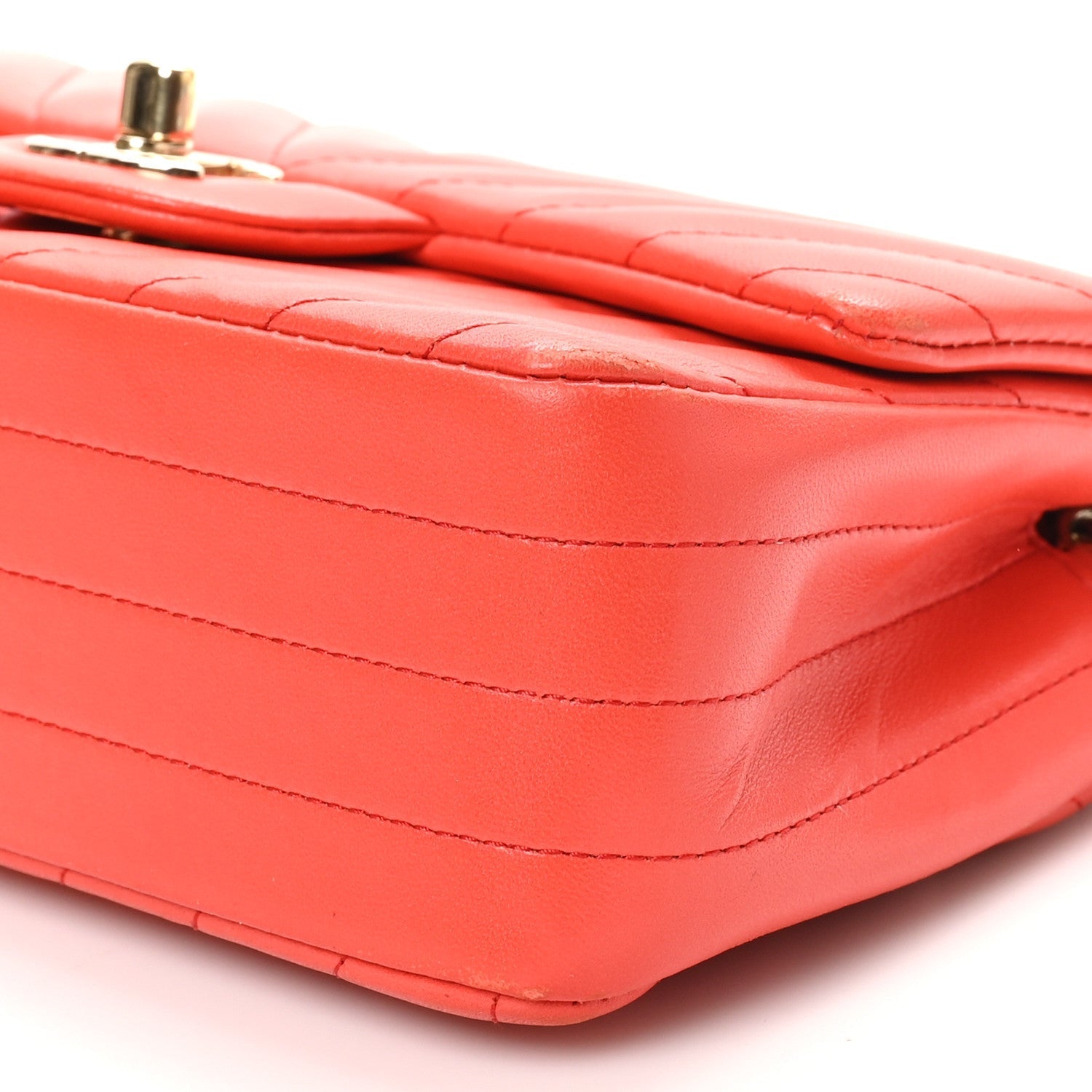 Lambskin Chevron Quilted Mini Rectangular Flap Red