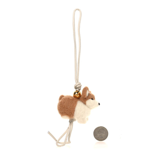Calfskin Felt Corgi Bag Charm Soft Soft White Orange