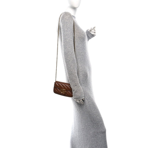 Azalea Calfskin Matelasse Diagonal Super Mini GG Marmont Shoulder Bag Cuir