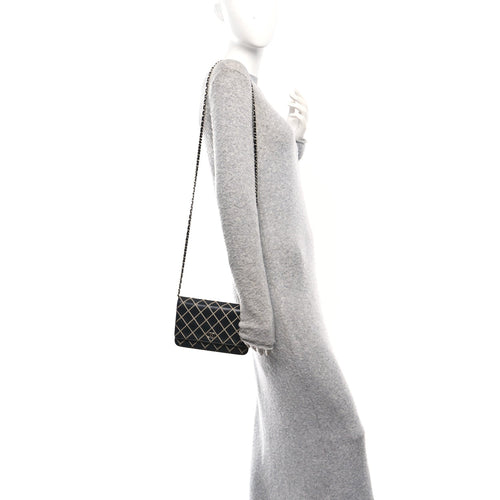 Calfskin Diamond Stitch Wallet On Chain WOC Black