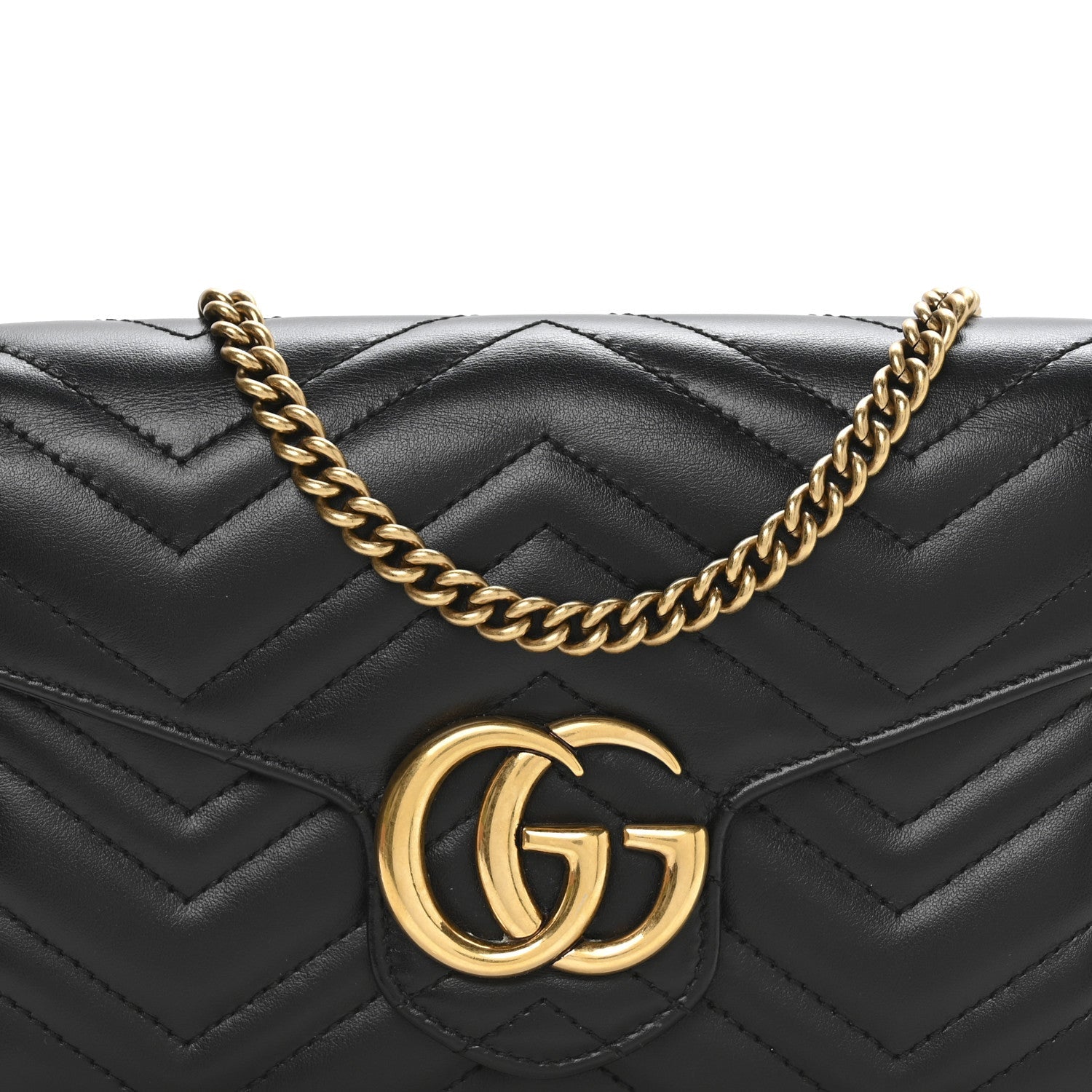 Calfskin Matelasse GG Marmont Chain Wallet Black