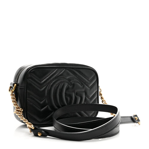 Calfskin Matelasse Mini GG Marmont Chain Shoulder Bag Black