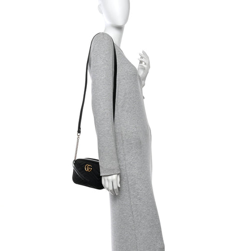 Calfskin Matelasse Mini GG Marmont Chain Shoulder Bag Black