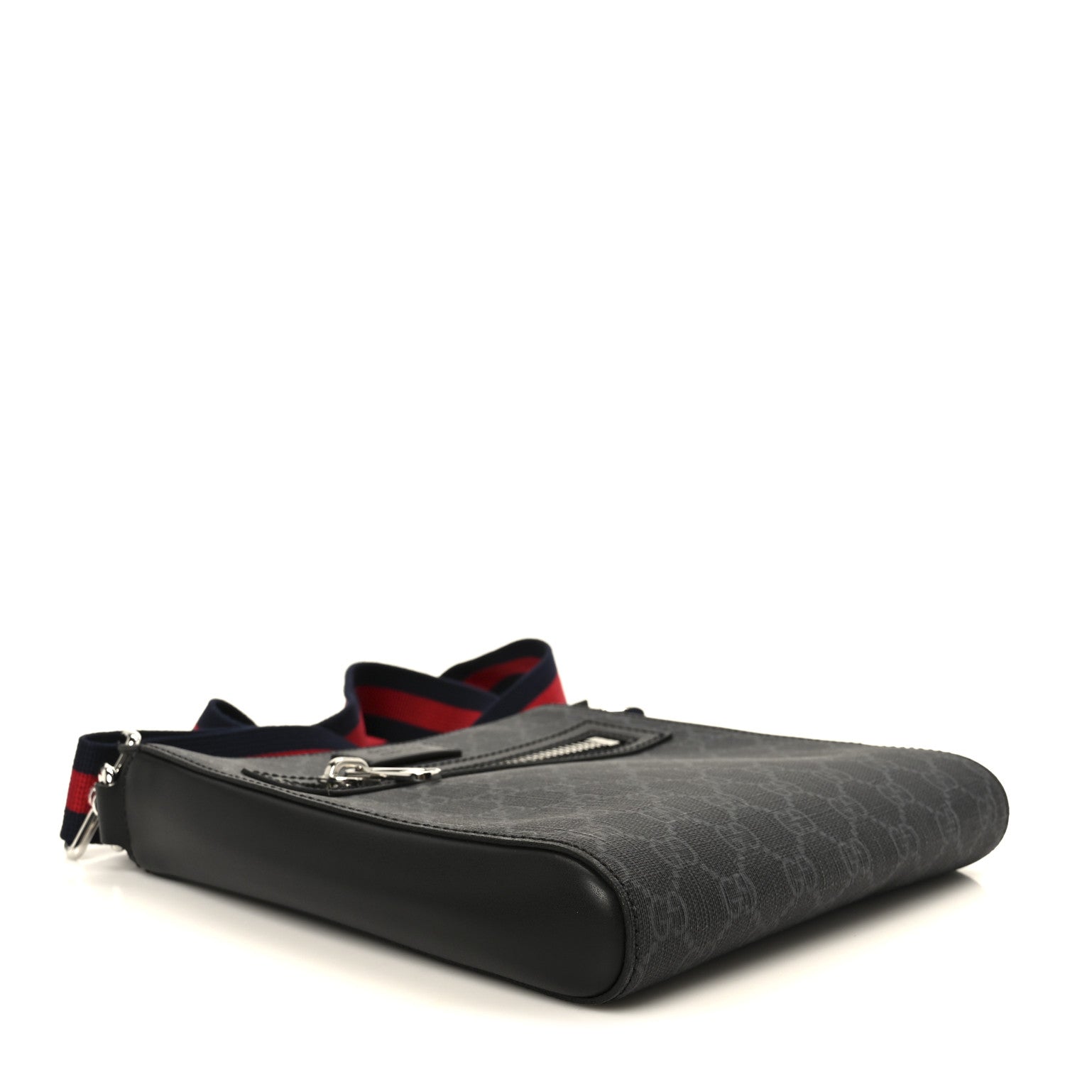 GG Supreme Monogram Web Small Flat Messenger Bag Black Grey
