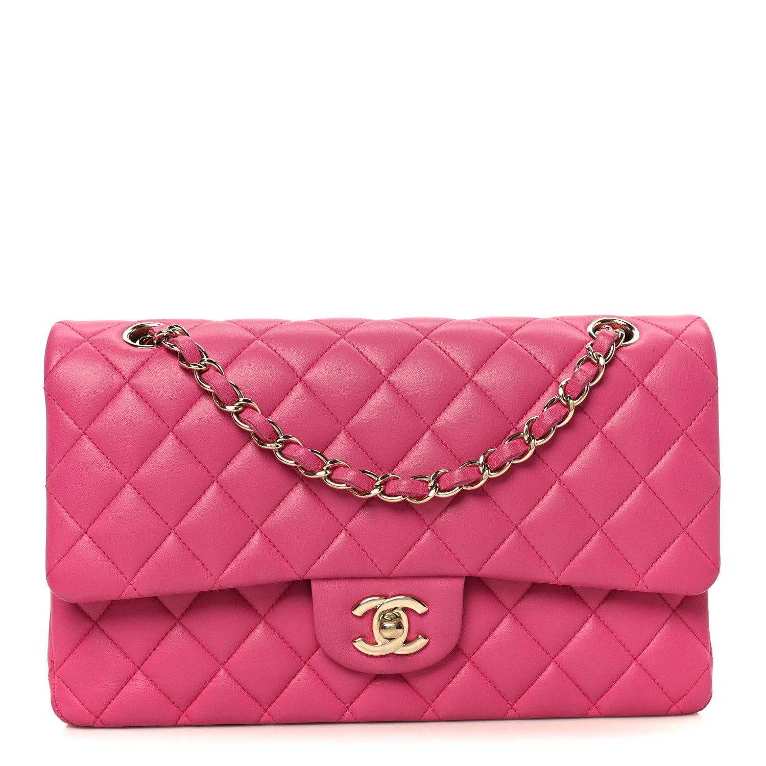 Lambskin Quilted Medium Double Flap Pink