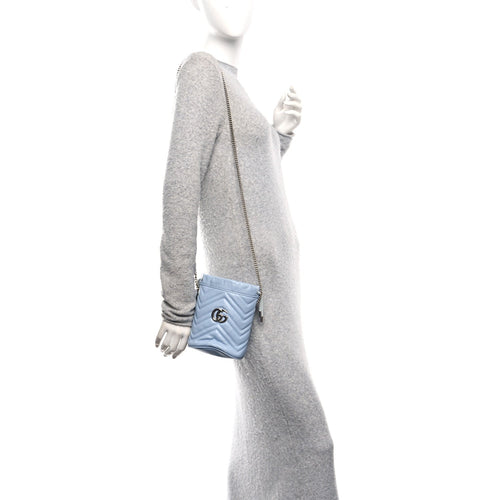 Calfskin Matelasse Mini GG Marmont 2.0 Bucket Bag Porcelain Light Blue
