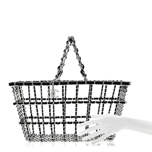 Brass Calfskin Large Grocery By Chanel Shopping Basket Silver