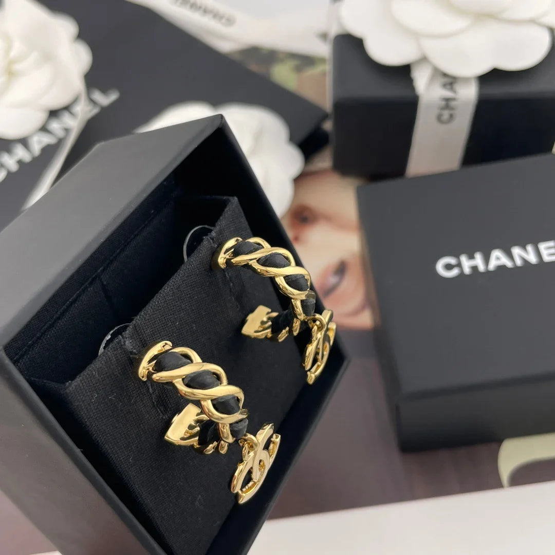 Chanel Black Leather Earrings