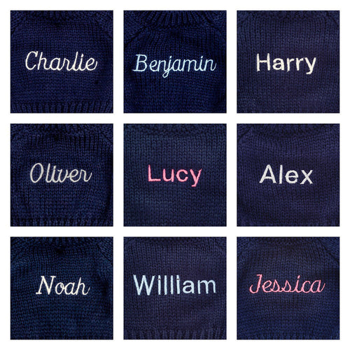 Bashful Black & Cream Puppy with Personalized Navy Jumper