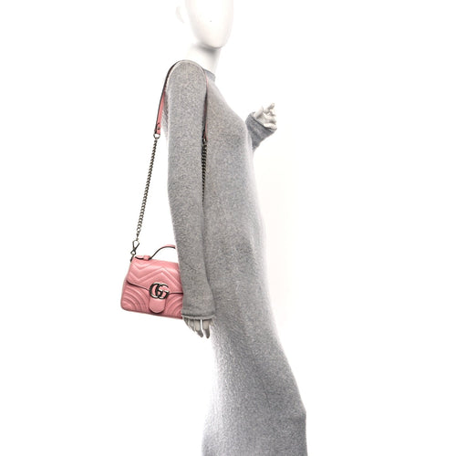Calfskin Matelasse Mini GG Marmont Top Handle Shoulder Bag Wild Rose
