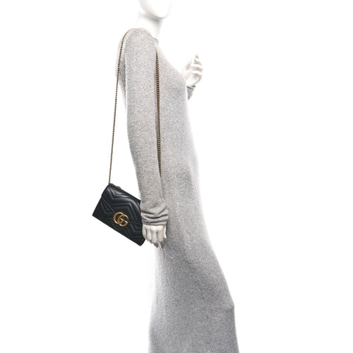 Calfskin Matelasse GG Marmont Chain Wallet Black