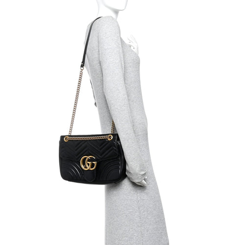 Calfskin Matelasse Medium GG Marmont Shoulder Bag Black