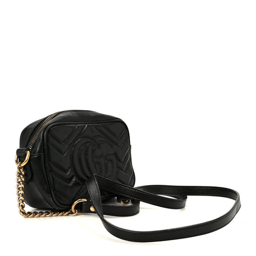 Calfskin Matelasse Mini GG Marmont Chain Shoulder Bag Black