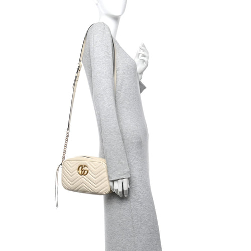 Calfskin Matelasse Small GG Marmont Chain Shoulder Bag White