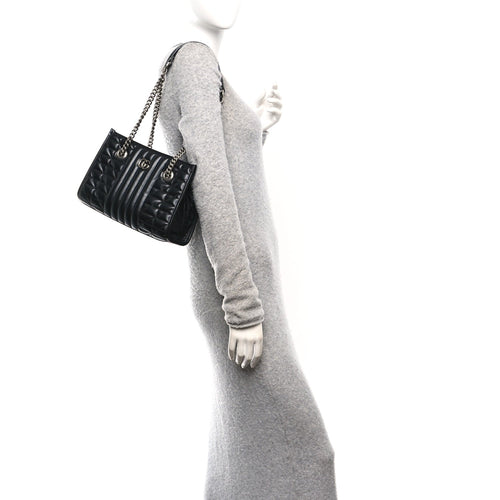 Calfskin Matelasse Aria Small GG Marmont Shoulder Tote Black