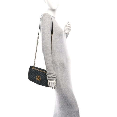 Calfskin Matelasse Small GG Marmont Shoulder Bag Black