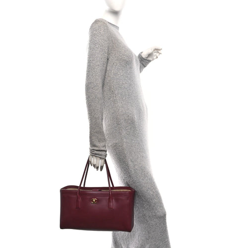 Calfskin Archetype Small Shopping Tote Dark Burgundy