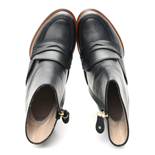 Calfskin Loafer Ankle Boots 39 Black