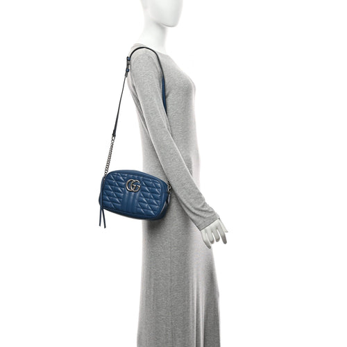 Calfskin Matelasse Aria Small GG Marmont Chain Shoulder Bag Clear Blue