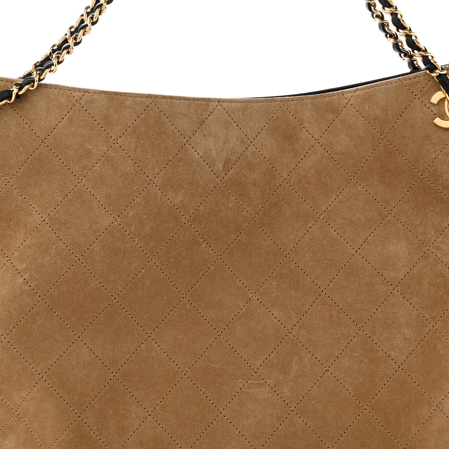 Suede Quilted Eyes On You Large Shopping Bag Beige