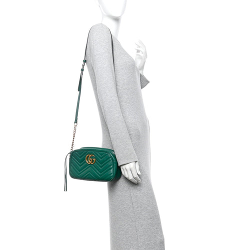 Calfskin Matelasse Small GG Marmont Chain Shoulder Bag Emerald Green