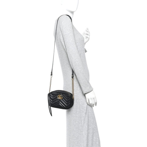 Calfskin Matelasse Mini GG Marmont Chain Shoulder Bag Black