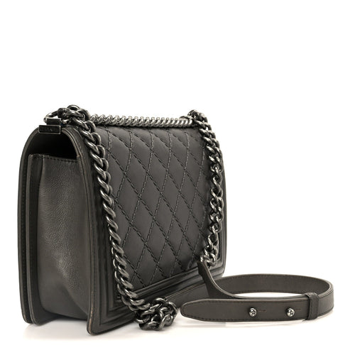Calfskin Double Stitch New Medium Boy Flap Grey