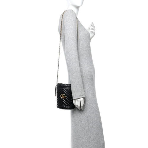 Calfskin Matelasse Mini GG Marmont 2.0 Bucket Bag Black